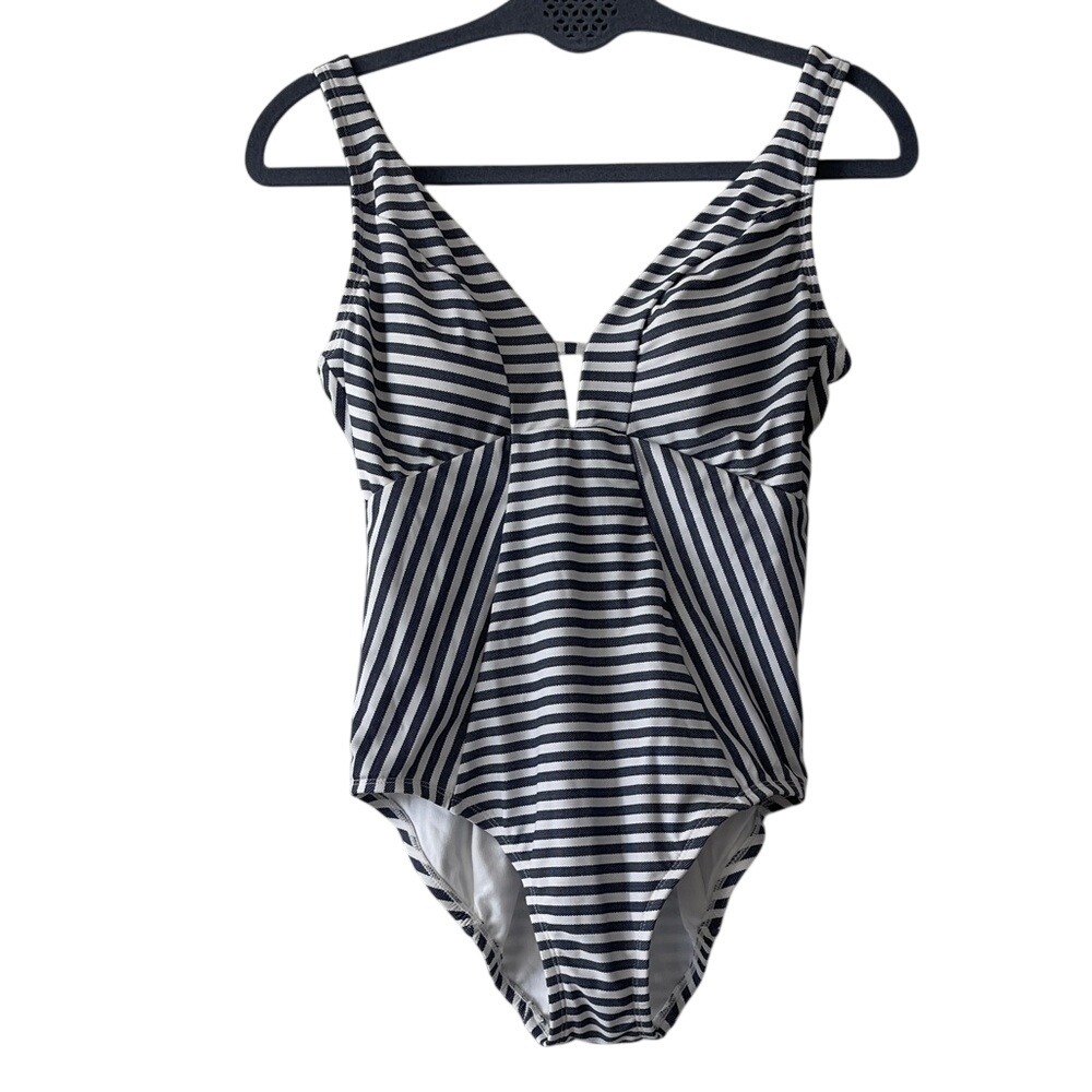 Time &‎ Tru Navy and White Striped One-Piece Swimsuit Small NWT
